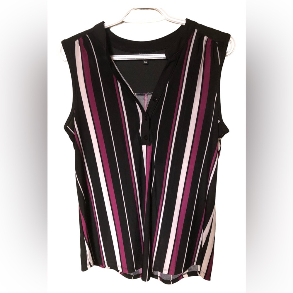 Striped Sleeveless Blouse Top Purply Pink Black White lily morgan Medium